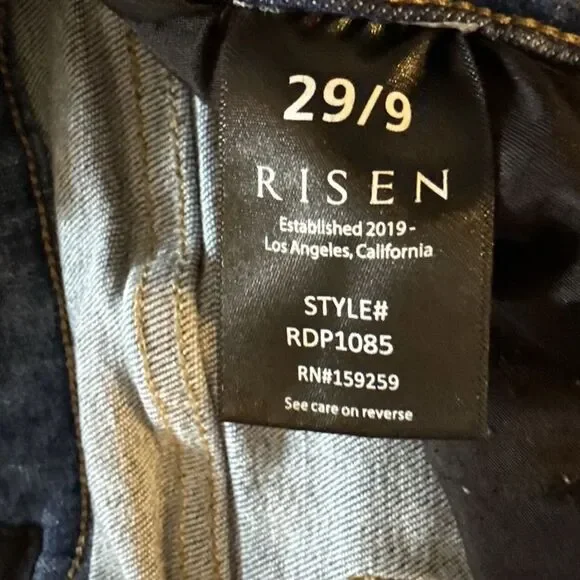 Risen High-Rise Straight Jeans Blue Denim Raw Hem Frayed Distressed Size 29/9 - Picture 8 of 8